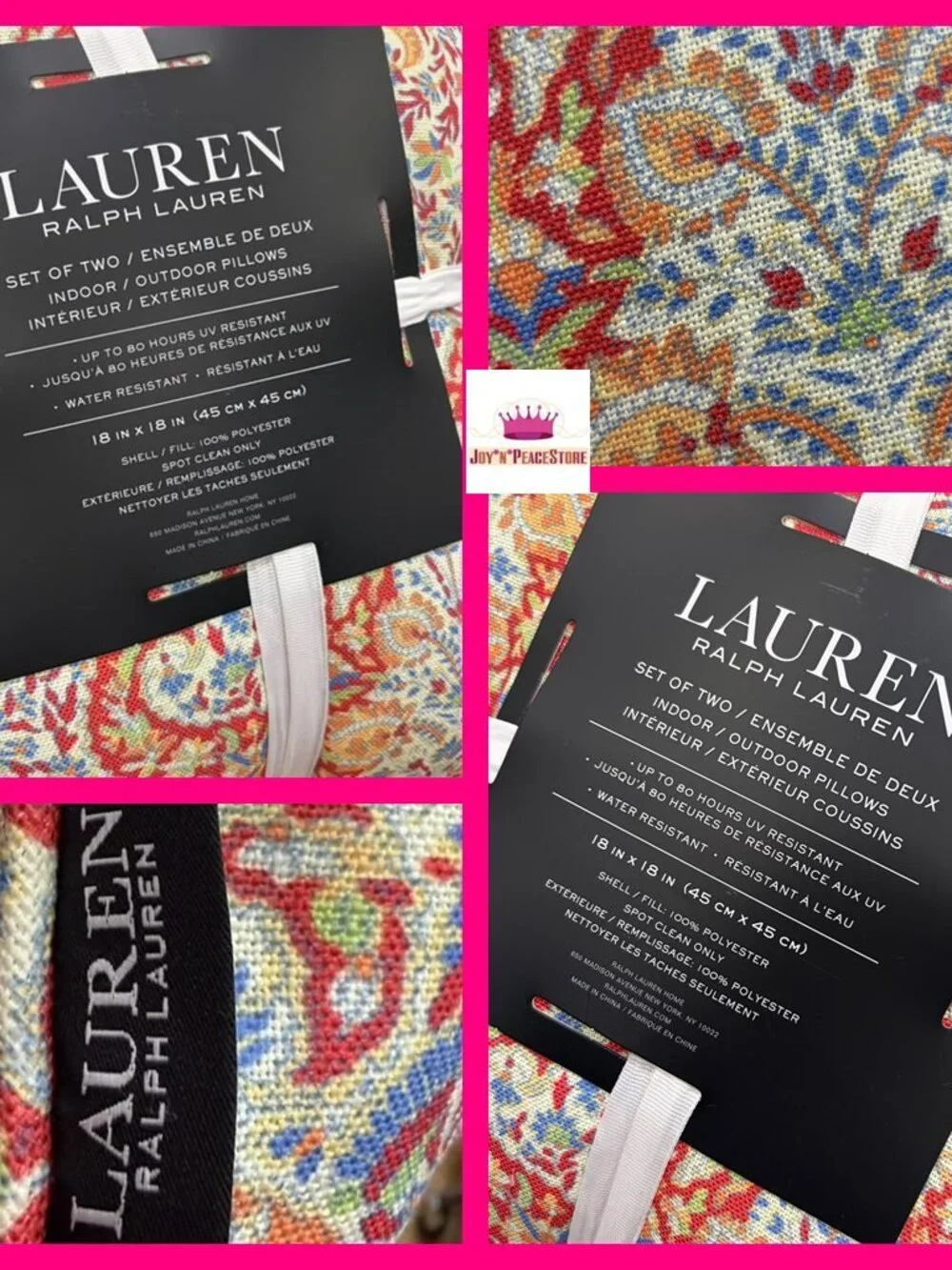 Polo Ralph Lauren Floral Paisley Pink 18x18 indoor/outdoor cushion pillow 2p Set